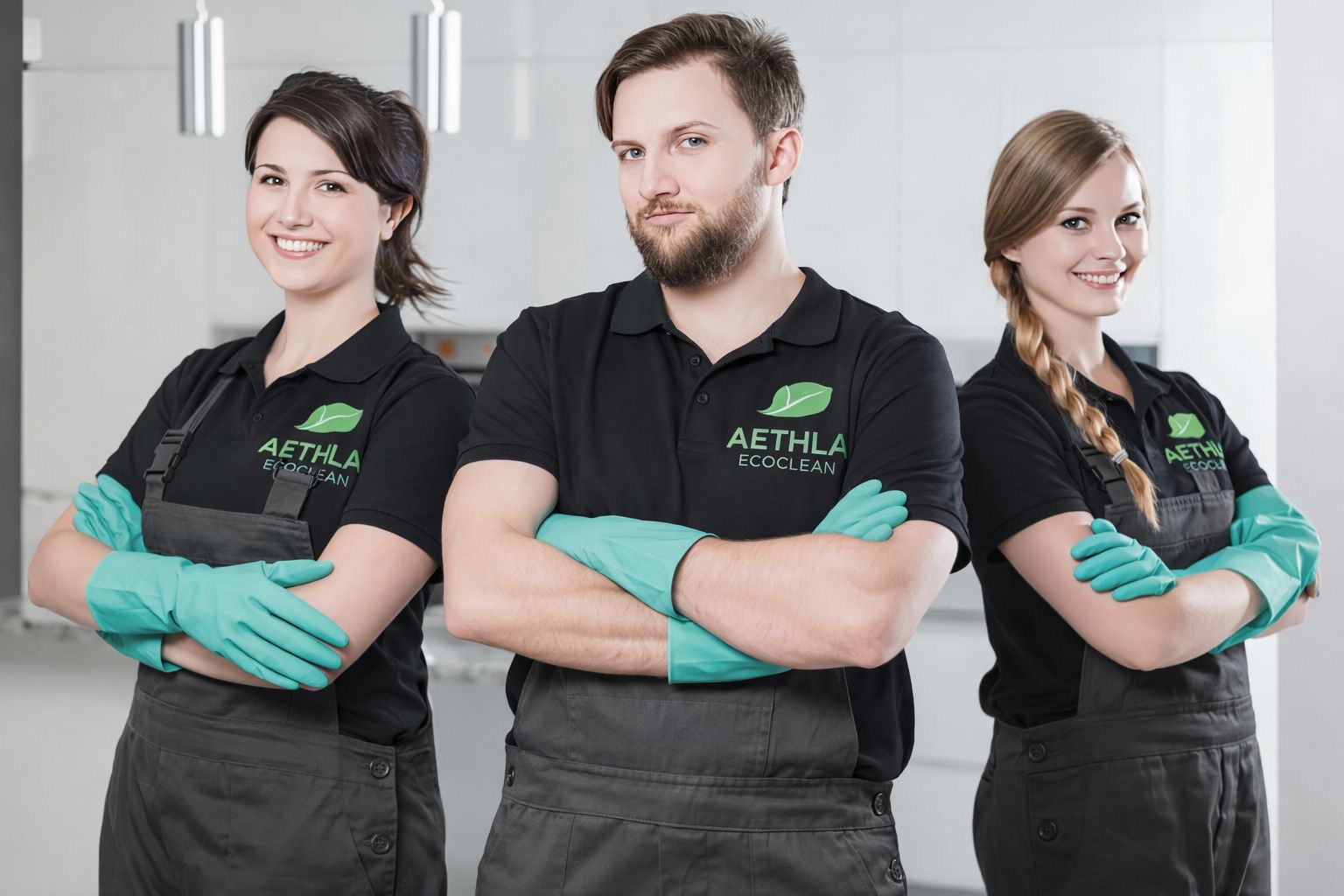 Maid team preparing cleaning supplies